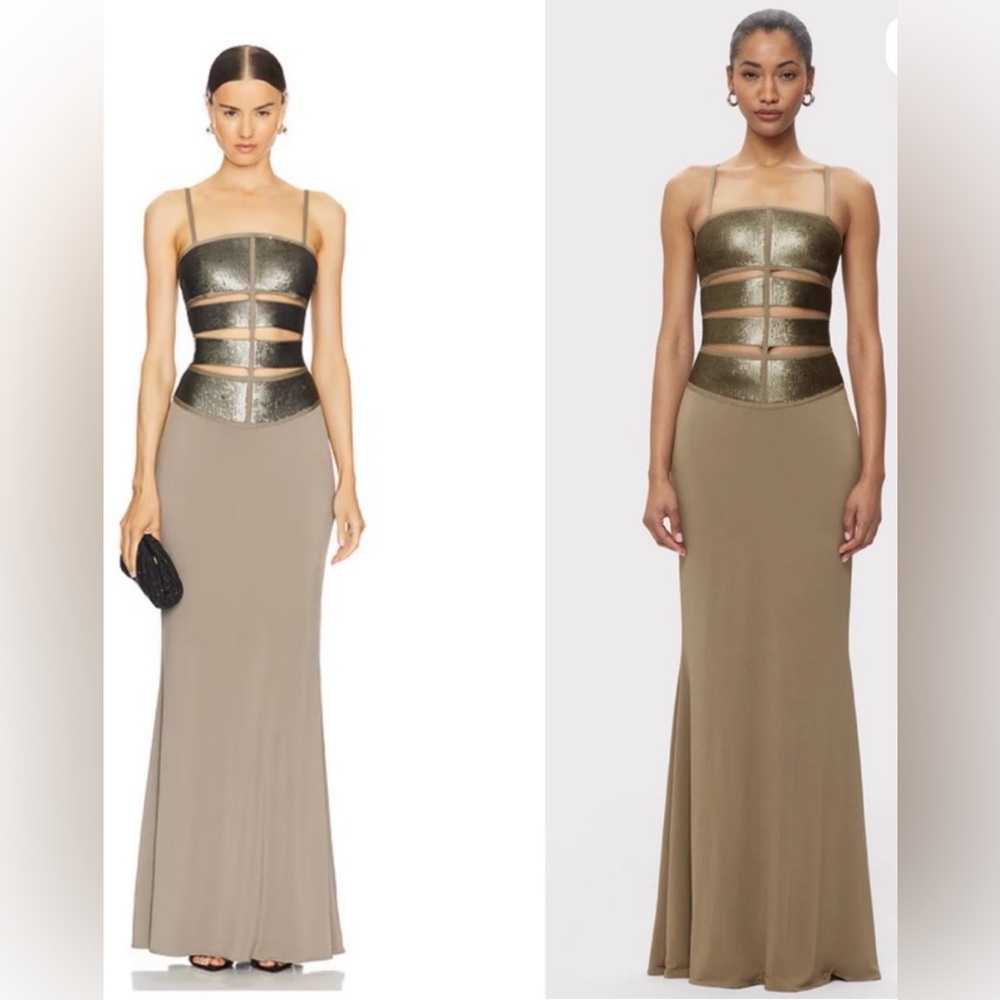 HERVE LEGER The Nova Gown in Truffle - Picture 3 of 4
